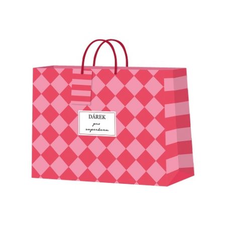 ALBI Dárková taška horizontální malá - Červeno-růžová šachovnice (22,9 × 9,8 × 17,8 cm)