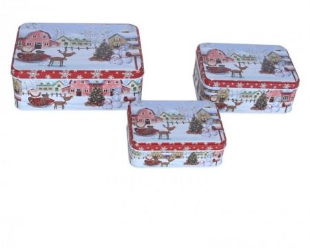 Dekorativní plechová dóza – Vánoční vesnička malá