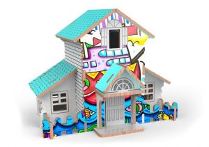 Puzzle 3D dřevěné domeček s barvami