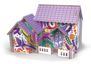 Puzzle 3D dřevěné dům s barvami