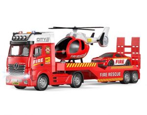 Auto hasiči tahač a helikoptéra s efekty set 55 cm