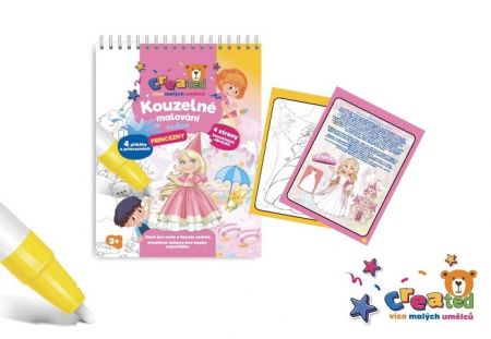 Kouzelné malování vodou/blok s tužkou princezny created 4 listy 17x23x2cm
