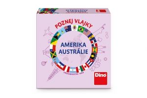 Poznej vlajky Amerika a Austrálie cestovní společenská hra v krabici 13x13cm