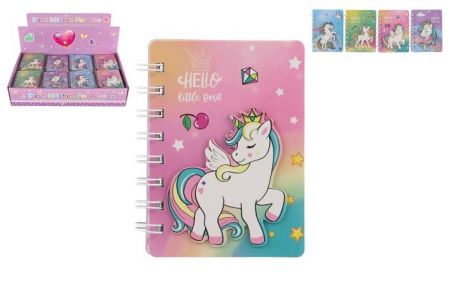 Zápisník/blok jednorožec kroužkový 9,5x12cm 4 druhy v sáčku
