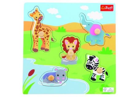 Vkládačka/Puzzle desková dřevěná zvířátka safari 22x22cm ve fólii 18m+