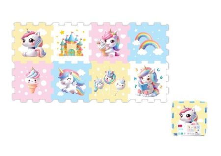 Pěnové puzzle jednorožec 30x30x1cm 8ks ve fólii 10m+