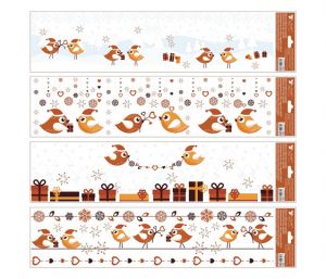 Okenní fólie vánoční - pruh s glitry ptáčci 64 x 15cm