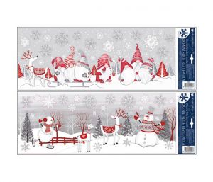 Okenní fólie vánoční - pruh s glitry skřítci a sněhuláci 21 x 59,5cm