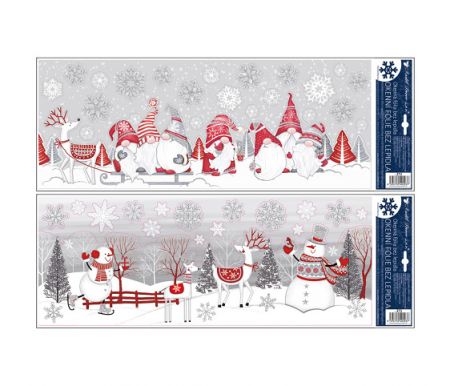 Okenní fólie vánoční - pruh s glitry skřítci a sněhuláci 21 x 59,5cm