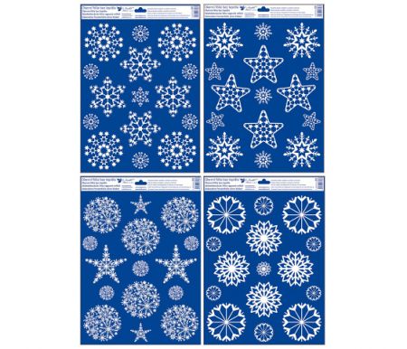 Okenní fólie vánoční - s glitry vločky a hvězdy 30 x 42cm