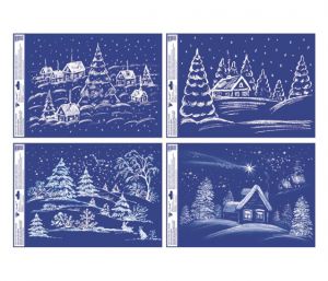 Okenní fólie vánoční - s glitry zasněžená krajina 35 × 50cm