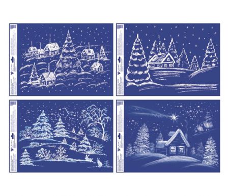 Okenní fólie vánoční - s glitry zasněžená krajina 35 × 50cm