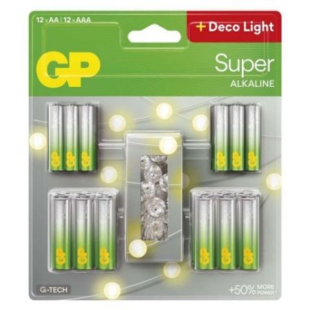 GP GP alkalická baterie SUPER AA 12 + AAA 12 + LED řetěz BL