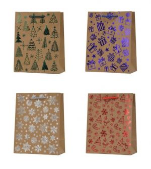 Vánoční papírová taška kraft TK-20S střední 17,8x22,9x9,8cm