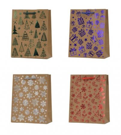 Vánoční papírová taška kraft TK-30S velká 26,4 x 32,4 x 13,7 cm