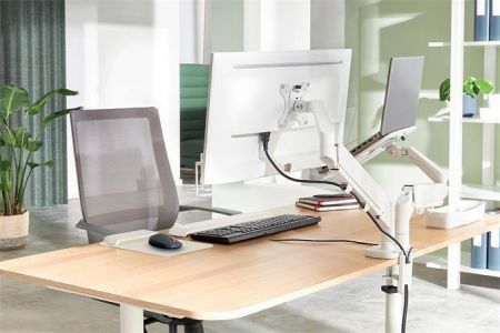 Držák na monitor a notebook "Ergo Dual", světle šedá, 2 ramena, LEITZ 65380085