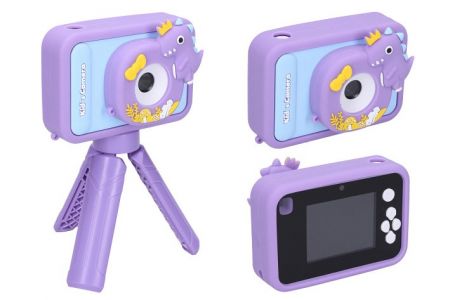 Dětský digitální fotoaparát silikonové pouzdro dino stativ - foto 48Mpx, video Full HD