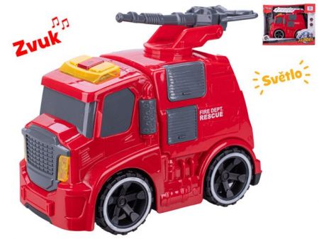 Auto hasiči 19cm na setrvačník na baterie se světlem a zvukem 2druhy v krabičce