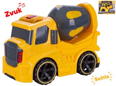 Auto stavební 19cm na setrvačník na baterie se světlem a zvukem 2druhy v krabičce