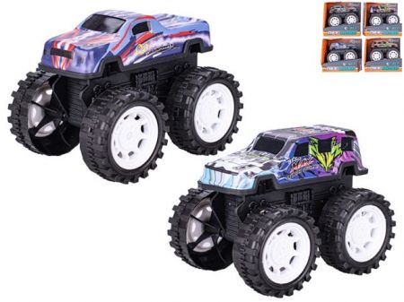 Auto terénní 10cm kov na setrvačník 4druhy 2barvy v krabičce