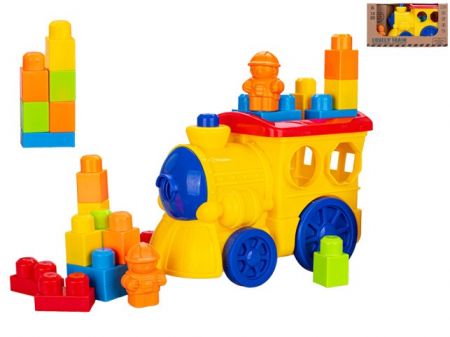 Vláček 28cm volný chod s kostkami 13ks a postavičkou v krabičce