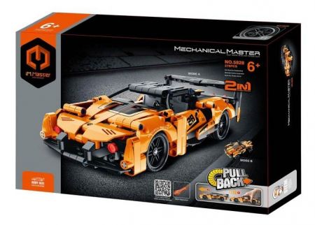 Stavebnice iM.MASTER 2v1 auto na zpětné natažení plast 278 dílků oranžové v krabici 29x20x