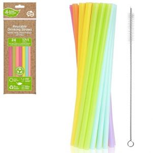 Brčka na pití GoGREEN 24cm, 17ks+štěteček mix barev