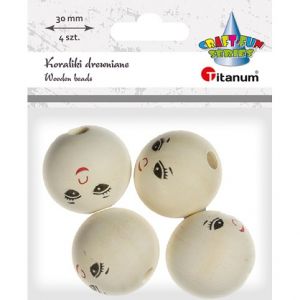 Dřevěné korálky Smajlíci 30 mm (4 ks)