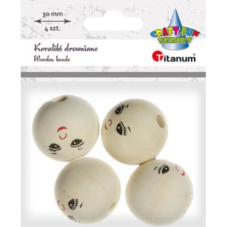 Dřevěné korálky Smajlíci 30 mm (4 ks)