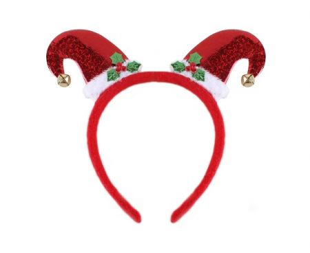 Ozdoba Vánoční na hlavu čelenka čepice Mikuláš s zvoneček