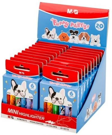 Zvýrazňovač M&amp;G Mini Puppy Party! - sada 6 ks