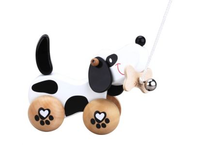 Dřevěný pejsek s rolničkou tahací v krabici