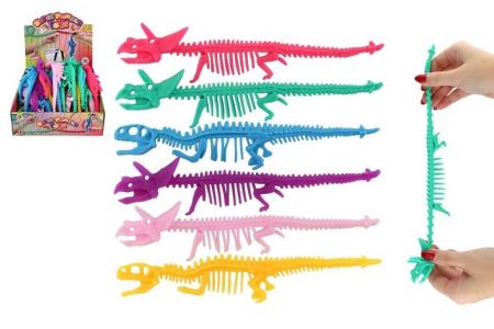 Hračka antistresová kostra dinosaura natahovací silikon 22cm 6 barev