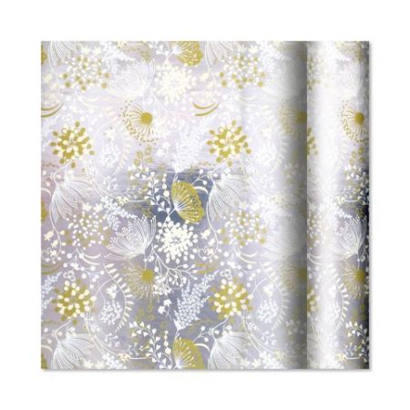ALBI Dárkový papír Folie - role 2 m × 70 cm - Květy na louce na stříbrné