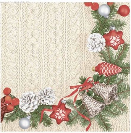 Ubrousky Daisy vánoční Silver Red Wreath on Knitted Cloth