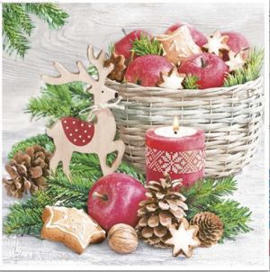 Ubrousky vánoční MAKI Wood Reindeer and Xmas Basket