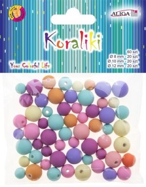Korálky kulaté 60ks, mix velikostí PASTEL Aliga 9456