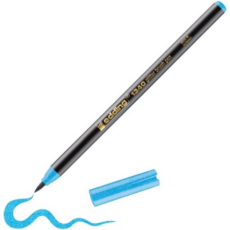 Štetcový popisovac EDDING 1340, trpytive azurove modrý