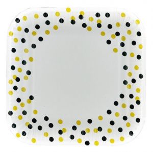 Papírový talíř hranatý Confetti Gold Black
