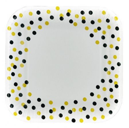 Papírový talíř hranatý Confetti Gold Black