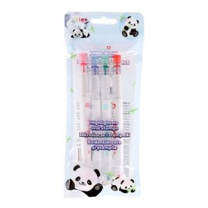 Zvýrazňovače 2 v 1 s razítkem - Panda 4 barvy