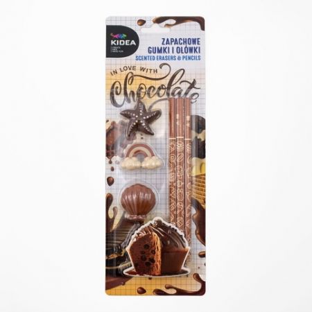 Trojhranné tužky a pryže s vůní čokolády 3 ks