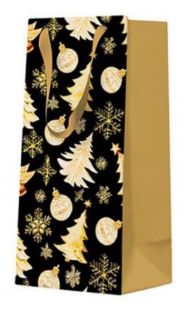 Vánoční papírová taška PAW Golden Christmas Trees black DEO