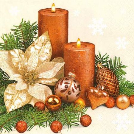 Ubrousky MAKI L (20ks) Gold Poinsettia &amp; Two Candles