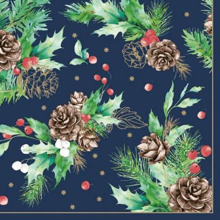 Ubrousky MAKI L (20ks) Cones&amp;Hollyberry on Navy