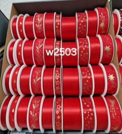 Vánoční stuhy s drátkem - červené mix 2503