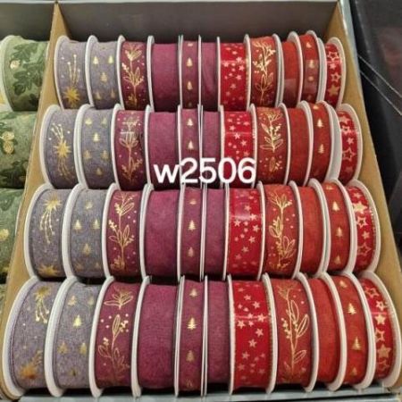 Vánoční stuhy s drátkem - červené mix 2506