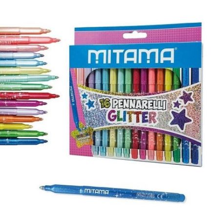 Fixy se třpytkami, 16 různých barev, 3 mm, trojhranné, MITAMA 62845