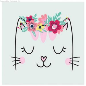 Kočka s květ.věneč.(Smiling Cat with Flowers Wreat