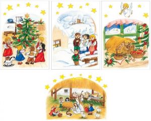 Pohlednice malované 1ks, české Vánoce